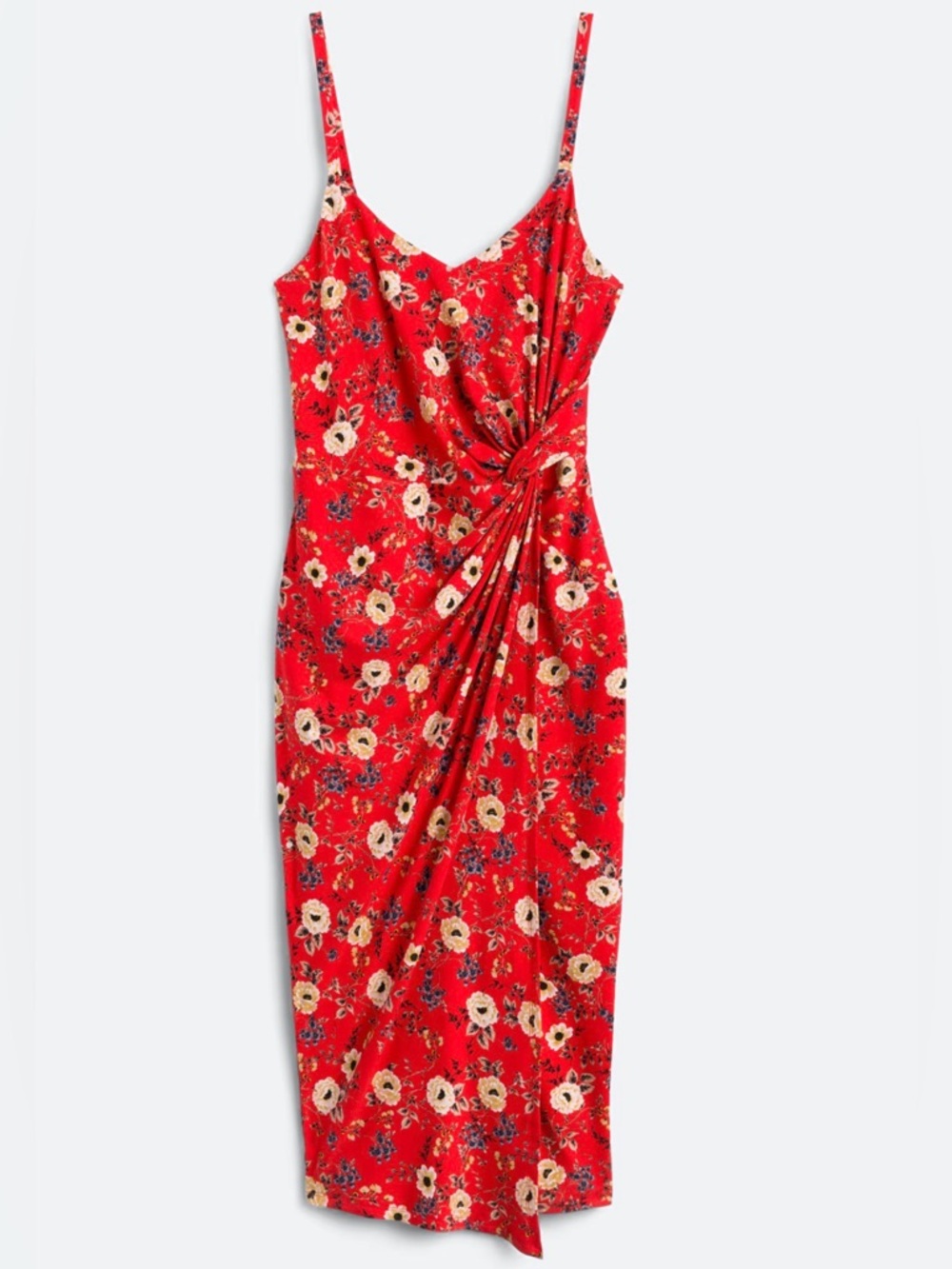 Nine Britton Vivienne Red Floral Knot Front Fitted Knit Midi Dress Size M